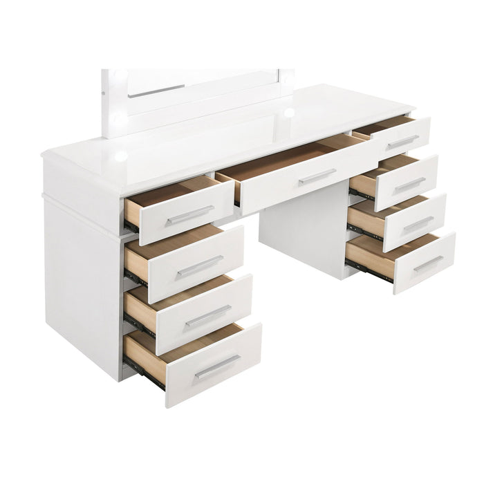 Sarah - 9 Drawer Vanity Desk With Mirror Set - White