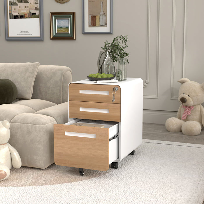3 Drawer Mobile File Cabinet Under Desk Office, Simple Style Versatile Storage Cabinet For Legal / Letter / A4 Files, 5 Wheel Design Anti-Tilting Cold Rolled Steel Waterproof Moisture-Proof