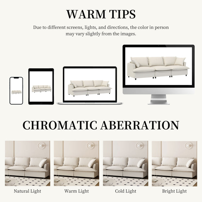 3 Seat Sofa Module For Modular Sectional Wide Seat Cloud Couch With Throw Pillows Upholstered
