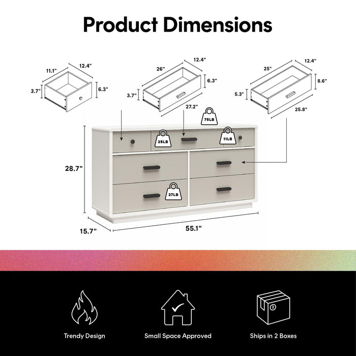Valencia - 7 Drawer Wide Dresser - Taupe