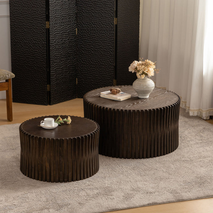Cylindrical Coffee Table With Vertical Texture Relief