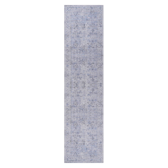Maval - 2'6'' X 10' Washable Runner Rug - Blue / Cream