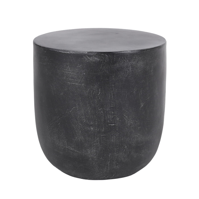 Outdoor Lightweight Concrete End Table With Natural Texture - Matte Black