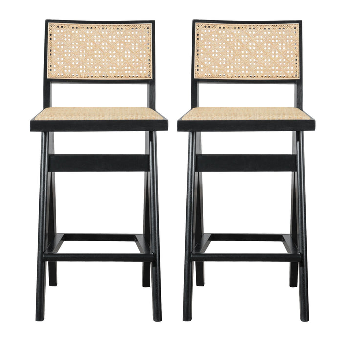 Keira - Bar Stool (Set of 2) - Black / Rattan