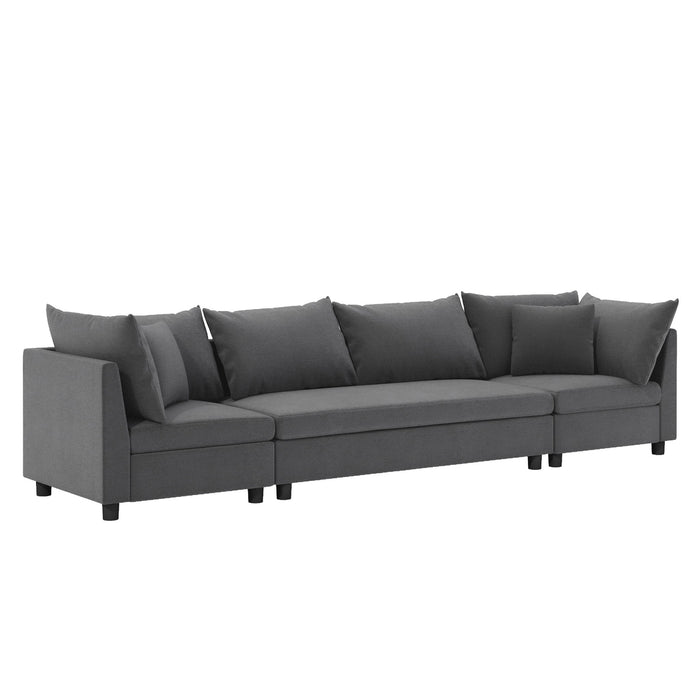 Modern Modular Sectional Oversized 4 Seat Couch Set & 4 Pillows, Minimalist Style Wide Seat Comfy Sofa - Gray