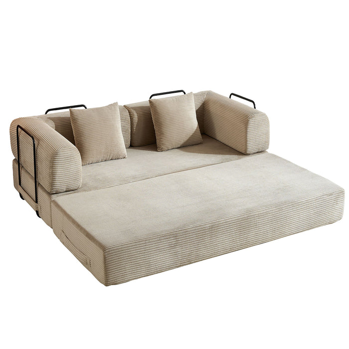 Convertible Sleeper Sofa Bed With Cylindrical Pillow, With Fixed Shape Frame