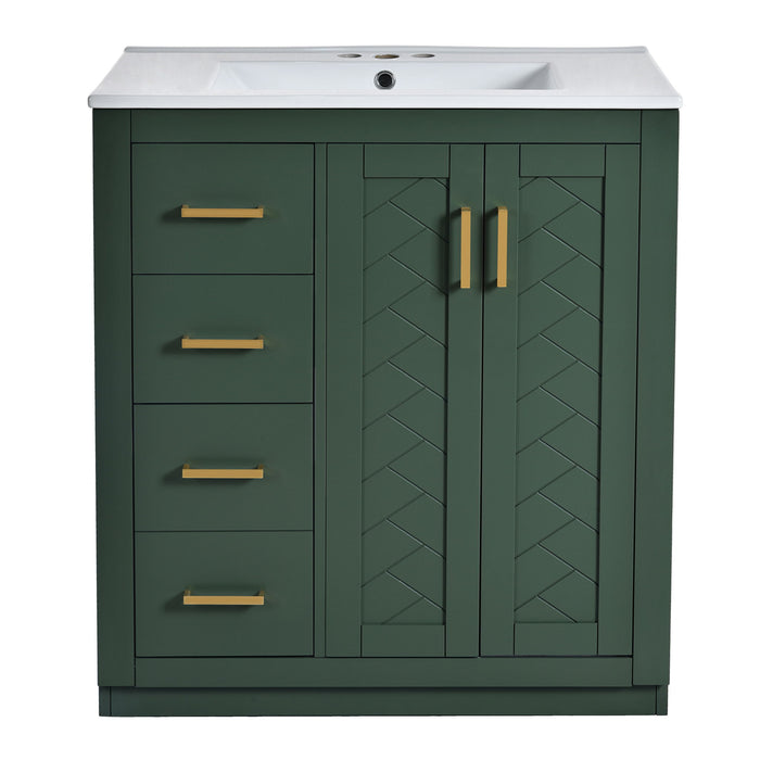 Ceramic Sink Combo, Freestanding Vanity Set With 3 Drawers & Soft Closing Doors