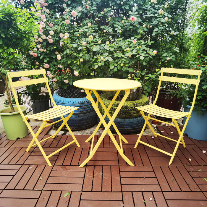 3 Piece Patio Bistro Set Of Foldable Round Table And Chairs