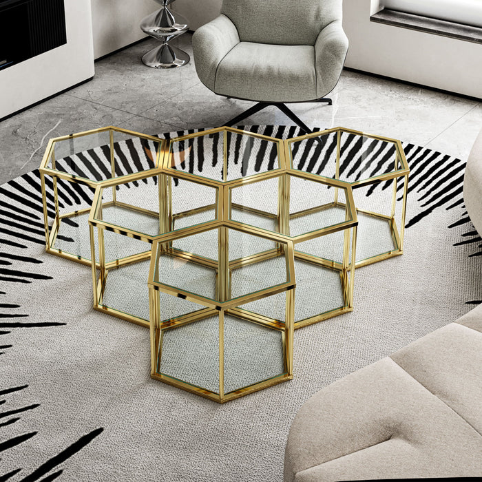 Modern Coffee Table With Double Layer Tempered Glass And Polygonal Design