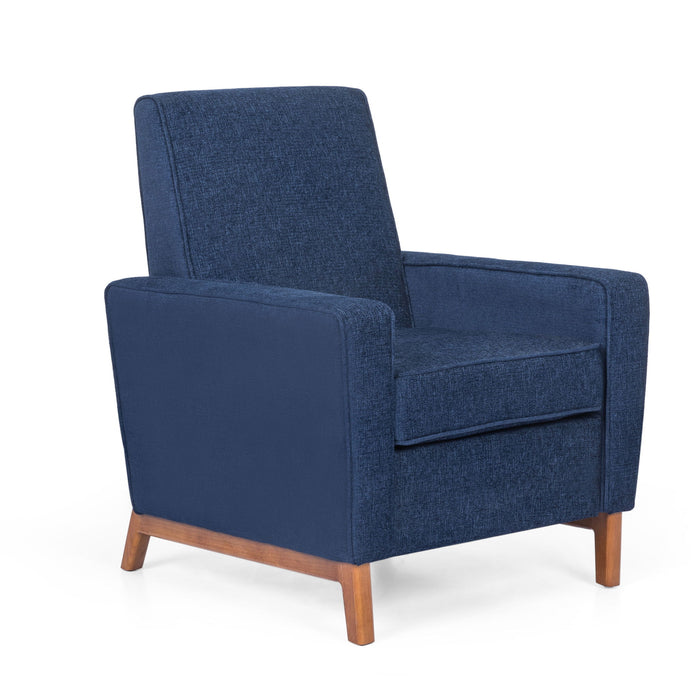 Mid Century Modern Club Chair With Upholstery And Rubberwood Legs - Navy Blue