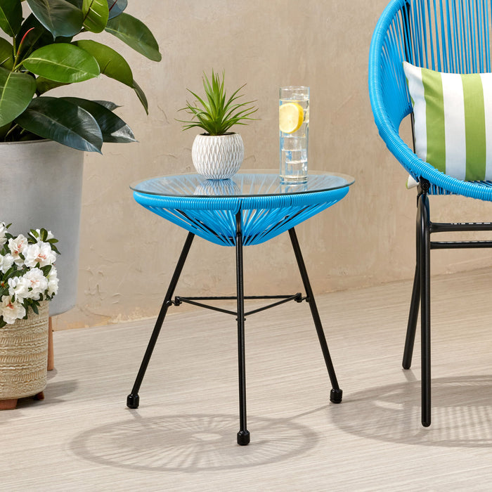 Nusa - Modern Rattan Side Table With Tempered Glass Top