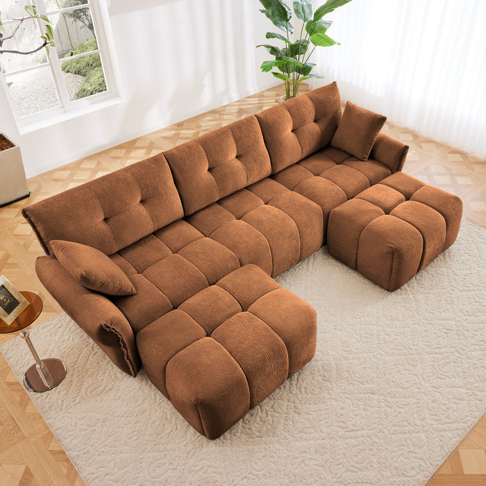 Sofa Set With Ottoman And Pillows, Textured, High Resilience Cushions