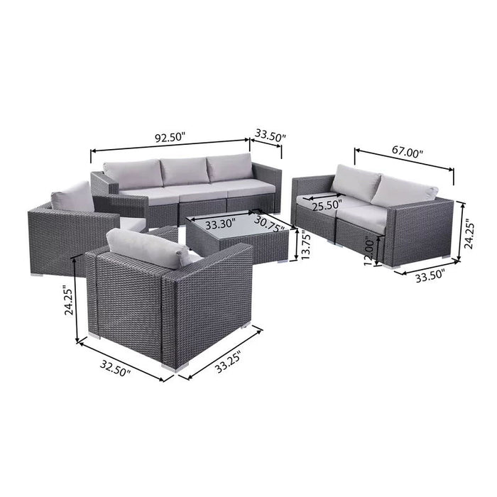 7 Person Outdoor Seating Group With Cushions - Gray / Silver