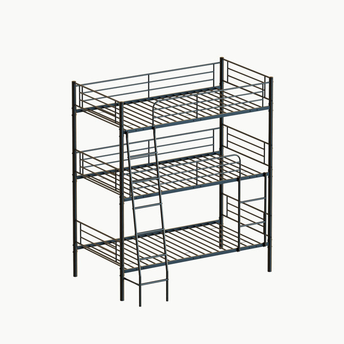 Twin Size Metal Triple Bunk Bed For Bedroom And Dormitory, Convertible Into 3 Separate Beds - Black