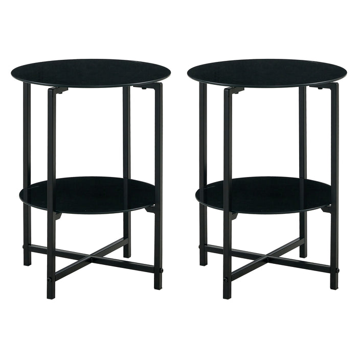 JWS Tempered Glass End Table (Set of 2), Round Coffee Table For Bedroom Living Room Office - Black