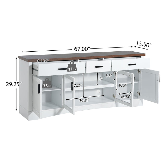 TV Console Stand, Glass Doors & Storage Drawers, Adjustable Shelves