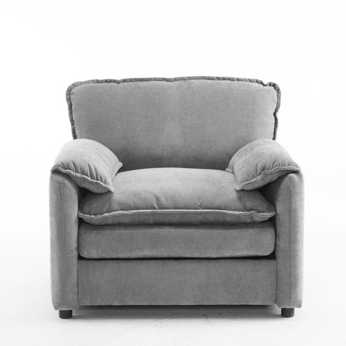 Oversized Reading Armchair With Thick Cushions, High Back Support
