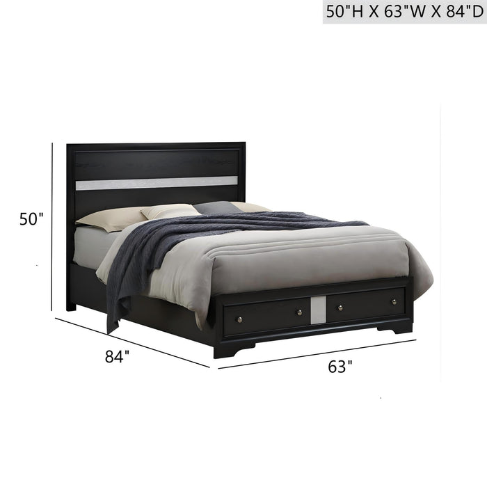 Madrid - Queen Bed With Storage Drawers And Nickel Handles - Black