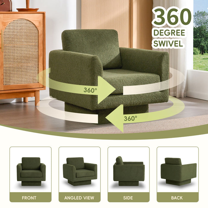 360° Modern Swivel Accent Chair Round Armchair, Thick Padded Single Lounge Sofa Upholstered Comfy