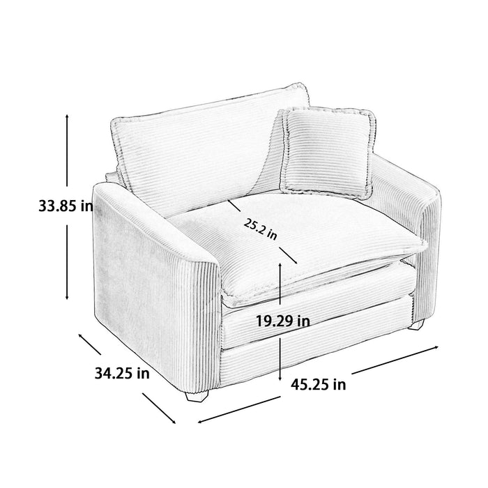 Modern Classic Corduroy Fabric Single Chair Deep Seat Sofa With Pillow