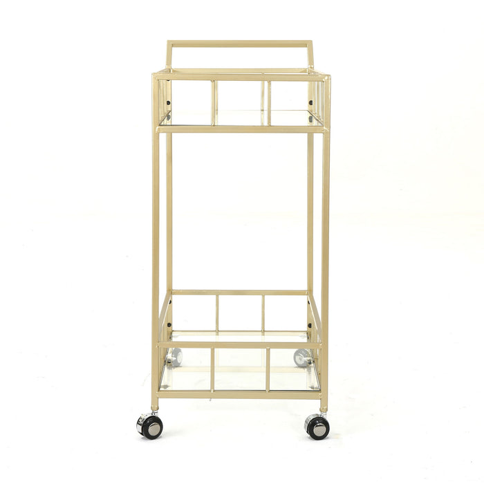 Modern Metal And Glass Bar Cart With Rolling Casters - Gold