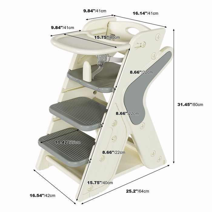 Multifunctional Growing Up Dining Chair With Adjustable Height And 5 Point Seat Belts