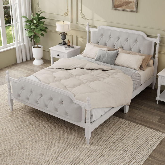 Traditional Style Solid Bed Frame With Upholstered Tufted Headboard, No Box Spring Needed
