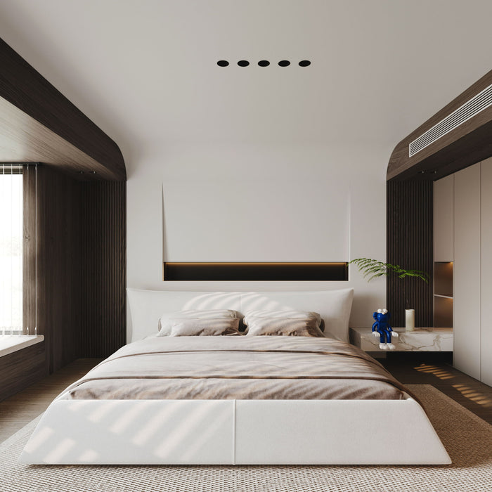 Upholstered Platform Bed With Special Shaped Velvet Headboard