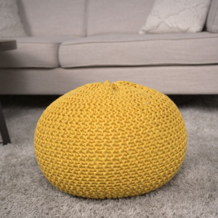 Bordeaux - Knitted Cotton Round Pouf, Versatile Ottoman And Floor Cushion
