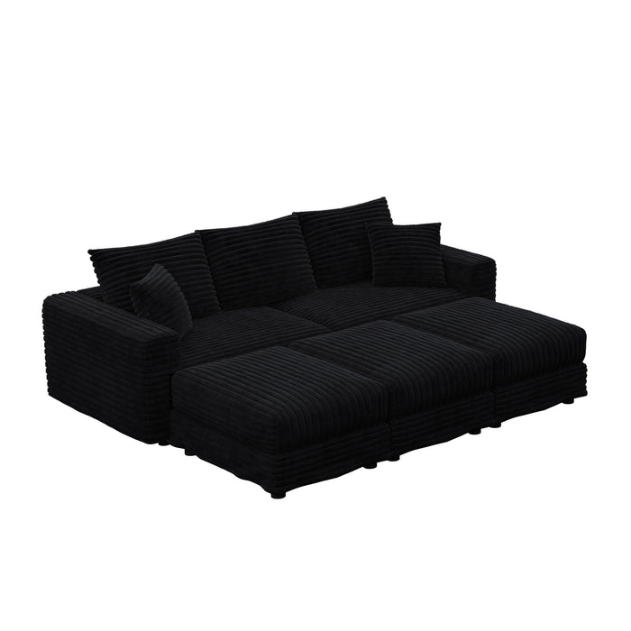 Deep Seat Convertible Sofa With Soft Pillows And Ottomans