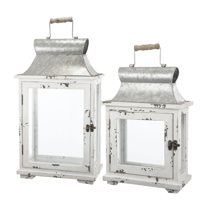 Wooden Candle Lantern Decorative, Hurricane Lantern Holder Decor For Indoor Outdoor, Home Garden Wedding - White