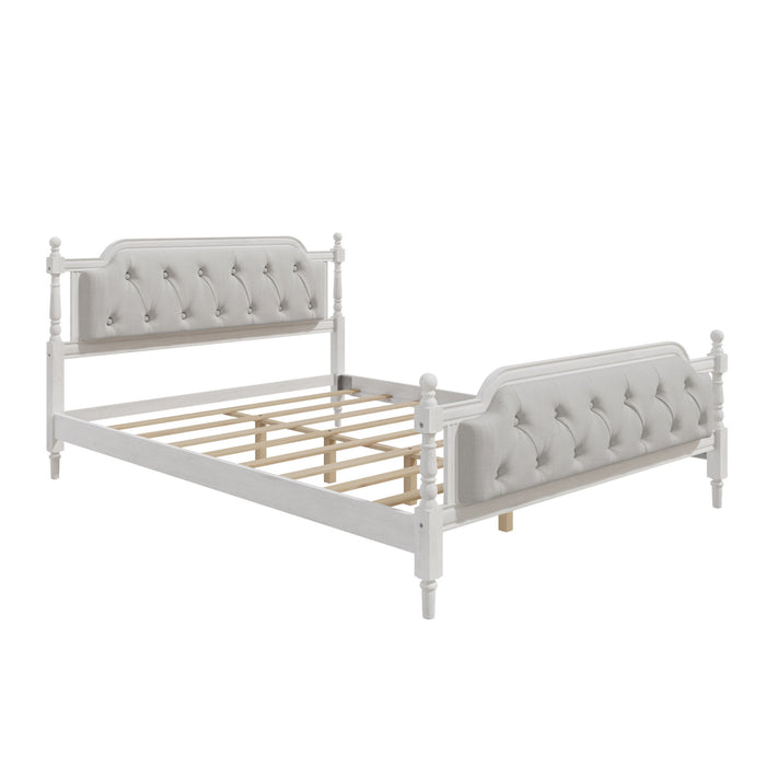 Traditional Style Solid Bed Frame With Upholstered Tufted Headboard, No Box Spring Needed