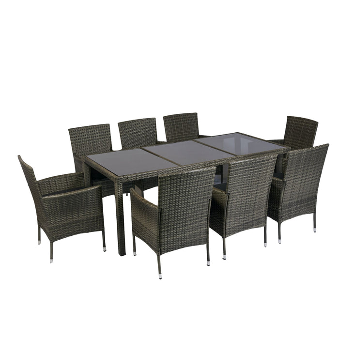 9 Piece Outdoor Patio Wicker Dining Set Patio Wicker Furniture Dining Set Glass Top - Gray / Black
