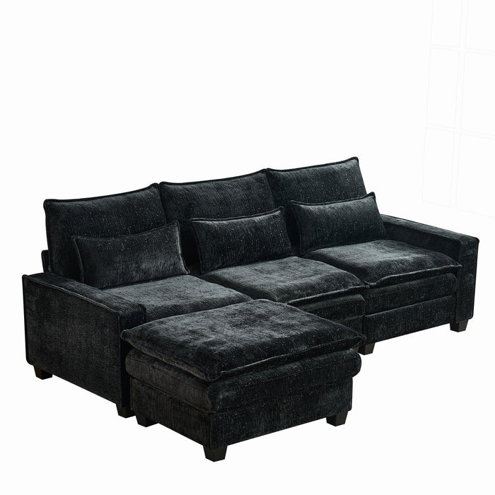 Modern Comfy Chenille L Shaped Sectional Sofa With Movable Ottoman