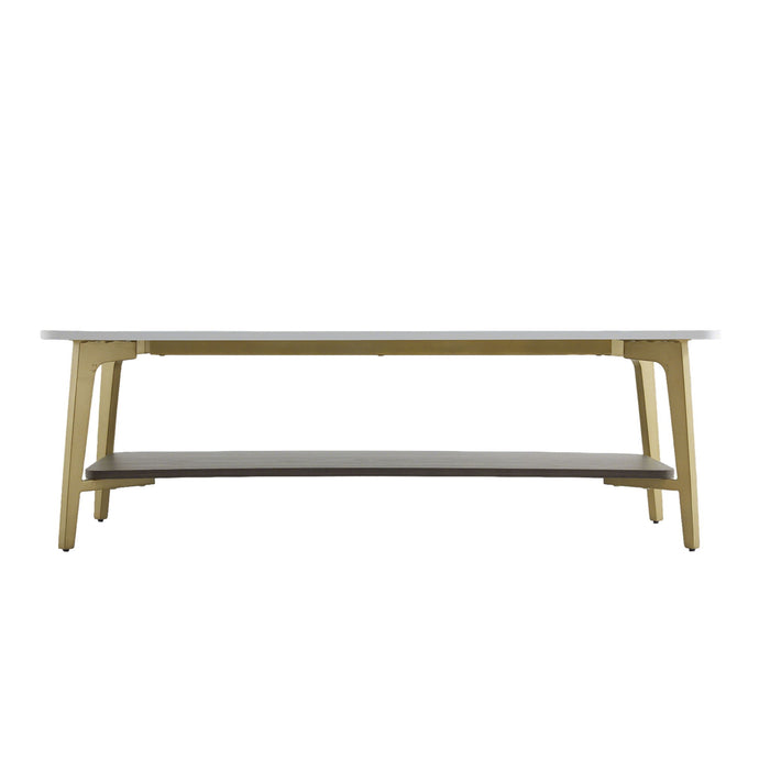 Coffee Table Rectangular Center Table For Living Room Open Space Side Table With Metal Frame - Golden / White