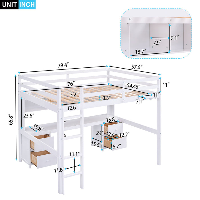 Loft Bed With Desk, Cabinets, Drawers, Charging Station And Bedside Tray
