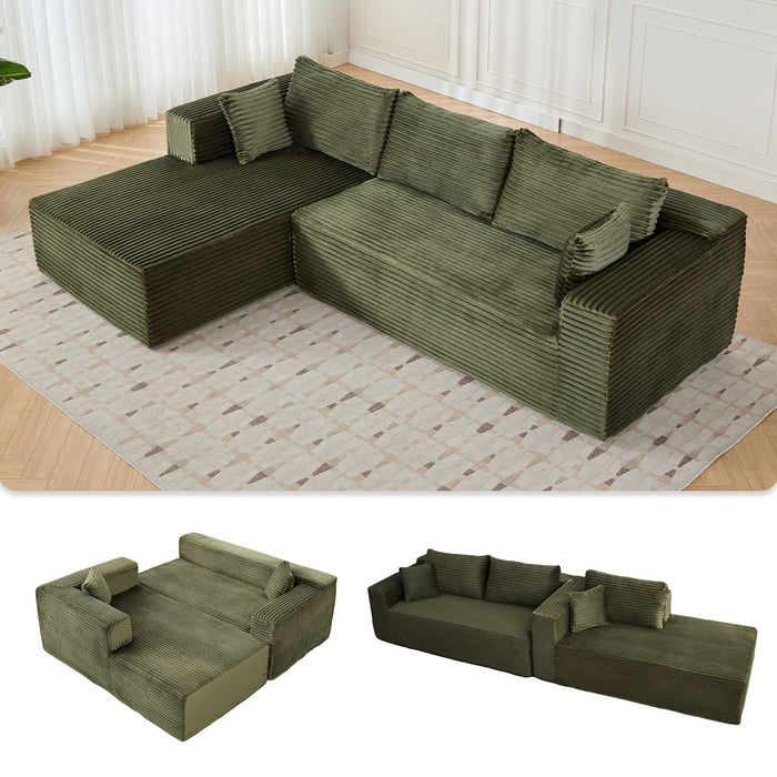 Compression Sectional Couch With Comfy Chaise, Boneless L Shape Sofa With Deep Seat