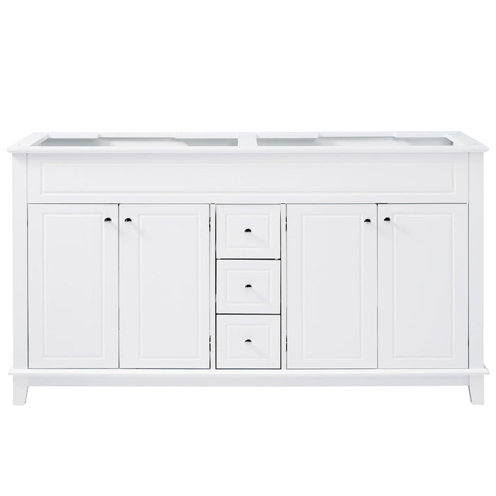 Bathroom Vanity Cabinet Only, 3 Drawers & 4 Doors With Double Layer Shelves - White