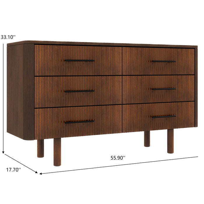 Logan - Mid-Century Modern Dresser With 6 Drawers - Brown