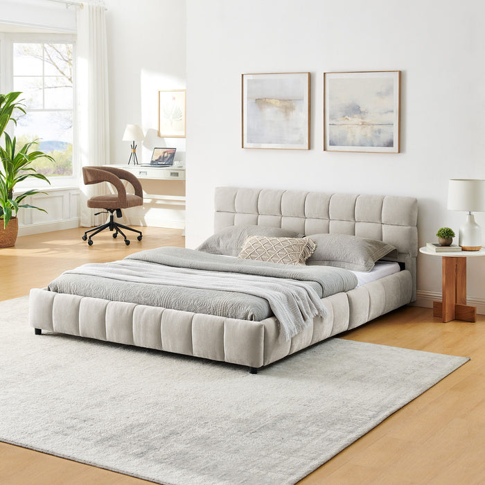 Modern Platform Bed Frame With Thick Chenille Fabric