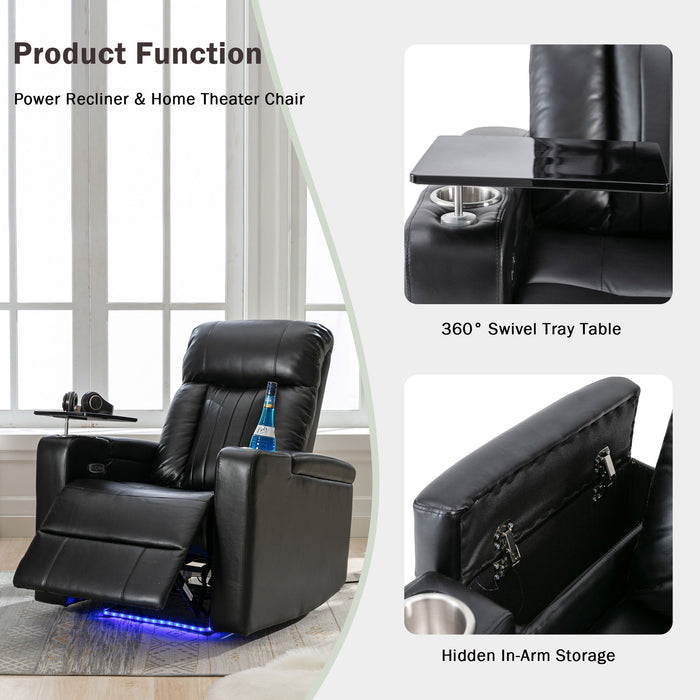 Premium Power Recliner & Storage Arms, Cupholders, Swivel Tray Table And Cell Phone Stand - Black