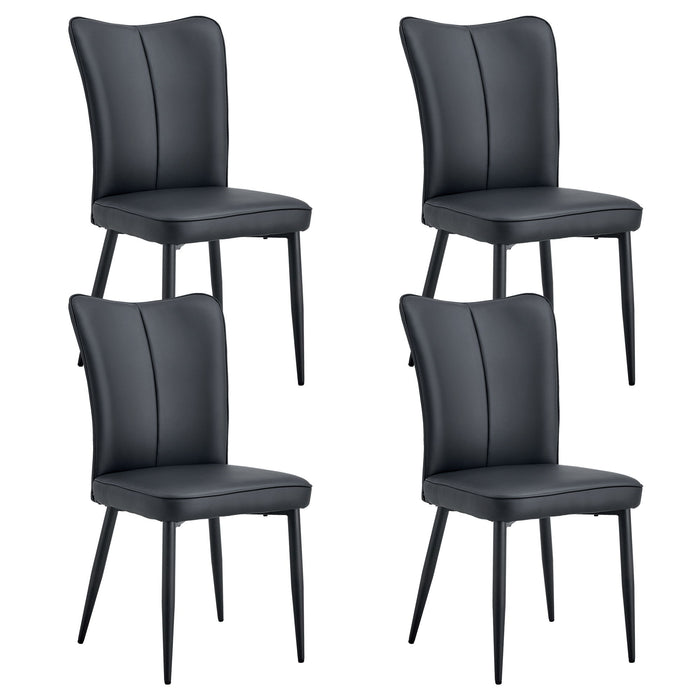 Modern Chair Set 4 Pieces With Vertical Backrest Design For Kitchen And Living Rooms - Black