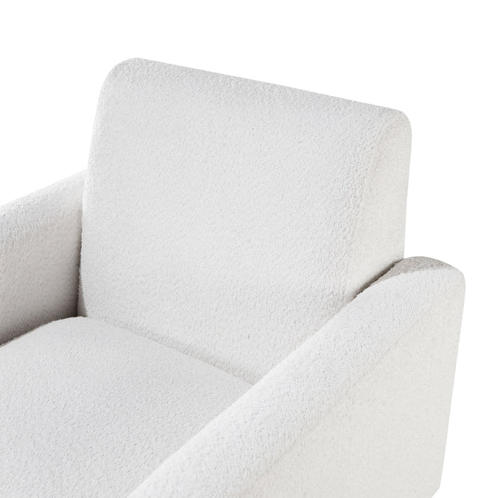 Caius - Modern Arm Chair With Boucle And Wooden Legs - White