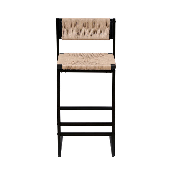 Bar Stools Paper Rope Weave Dining Chairs With Back Hand Weave Stools For Kichen Island, Bar & Counter (Set of 2)