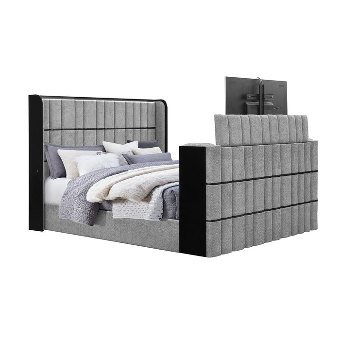 Isaiah - Bed With TV Lift-LED Speakers And Fireplace