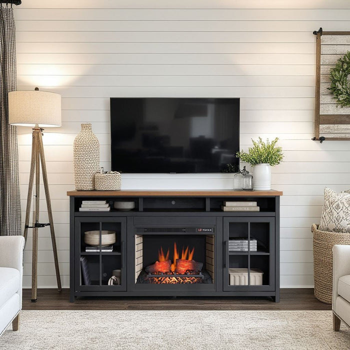 Essex - Fireplace TV Stand Console For TVs Up To 85" - Black, Whiskey