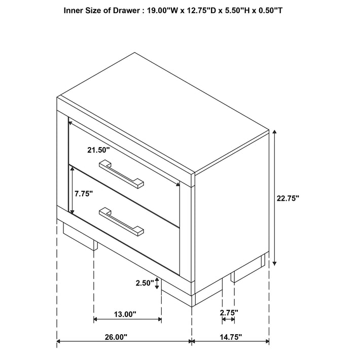 Copper - 2 Drawer Rectangular Nightstand
