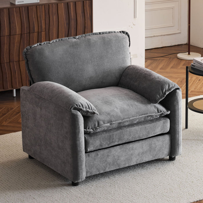 Oversized Reading Armchair With Thick Cushions, High Back Support