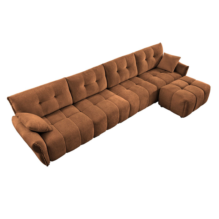 Sofa Set With Ottoman And Pillows, Textured, High Resilience Cushions