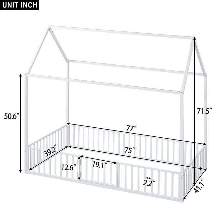 Metal House Bed With Fence And Door